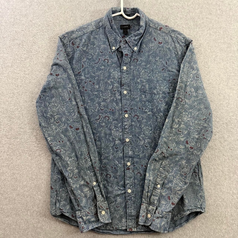 J.Crew Men's Large Slim Fit Floral Chambray Button Down Shirt Blue